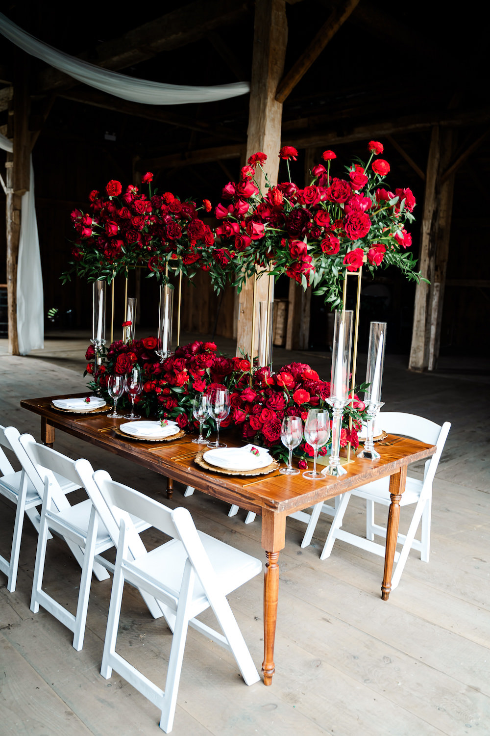 Flower Arrangement Centrepiece Tall Table Decor Red Rose Wedding Ideas Brandon and Serena Photography