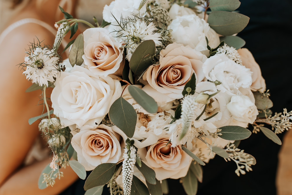 Bouquet Flowers Bride Bridal Pink Cream Rose Rousham House Wedding Wyldbee