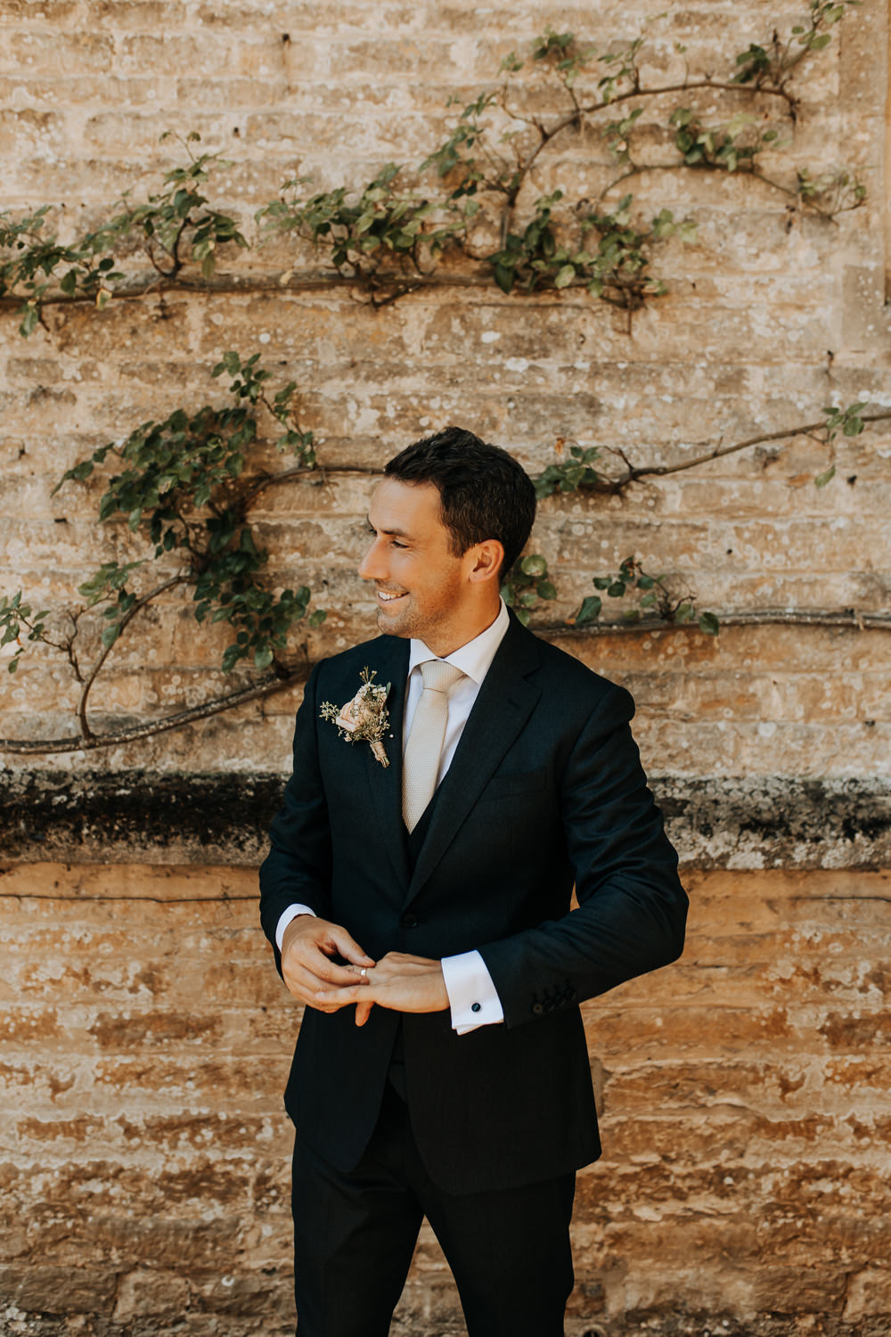 Groom Black Suit Champagne Tie Rousham House Wedding Wyldbee