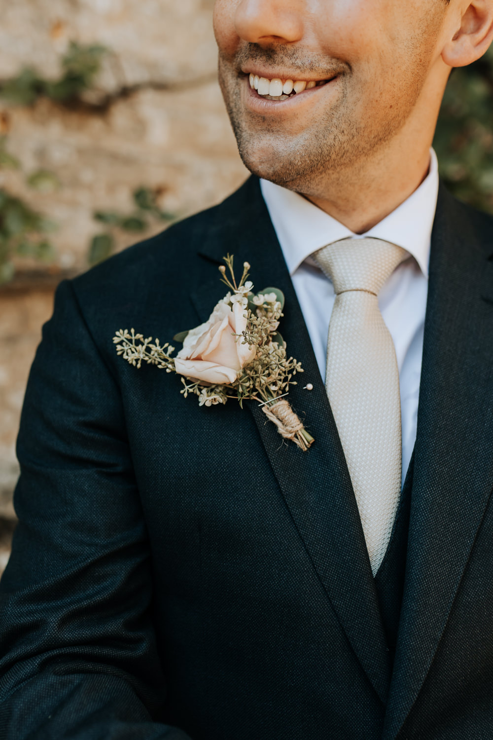 Groom Pale Pink Rose Buttonhole Rousham House Wedding Wyldbee