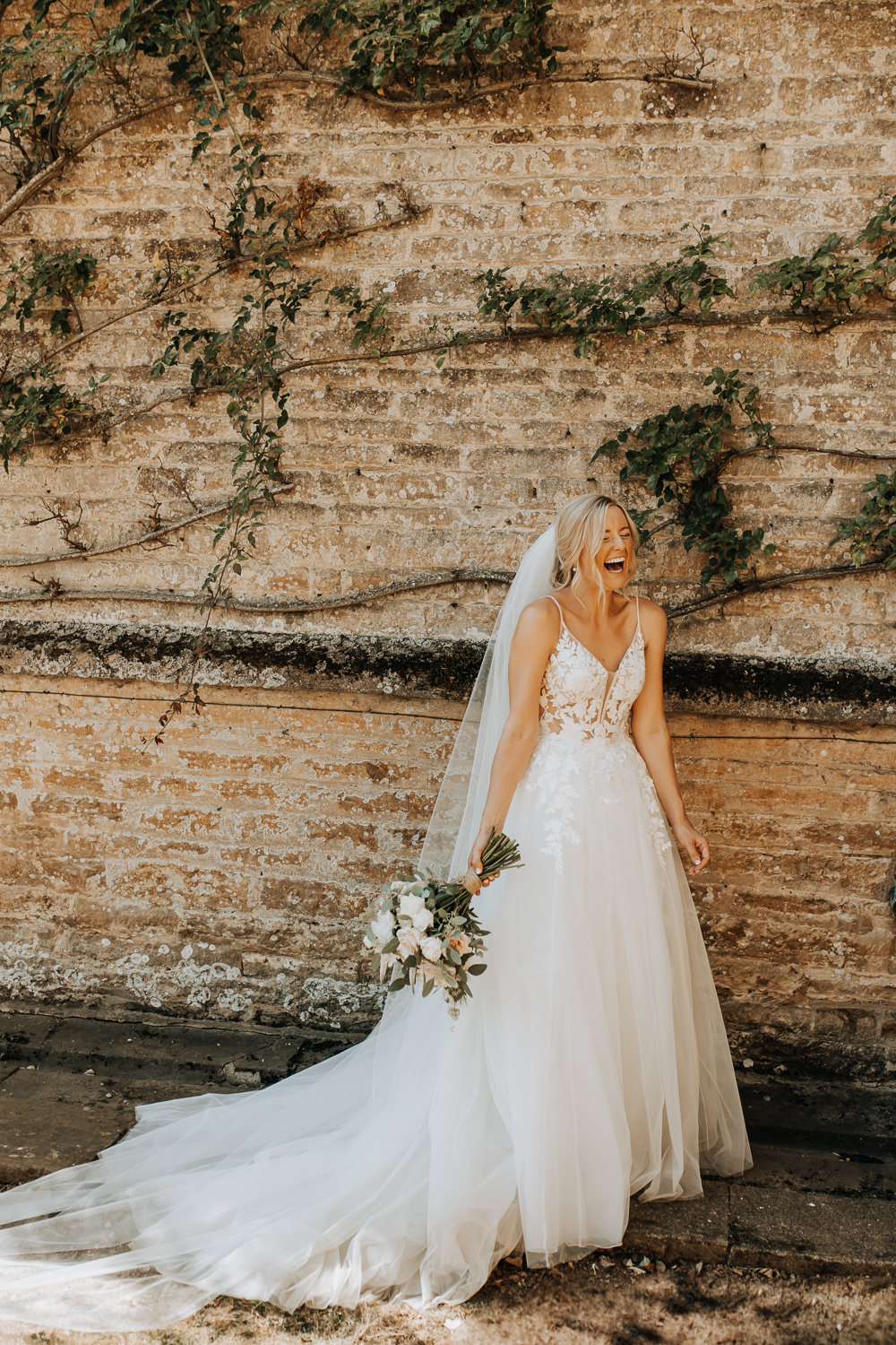 Dress Gown Bride Bridal Lace Tulle Normandie Enzoani Veil Rousham House Wedding Wyldbee