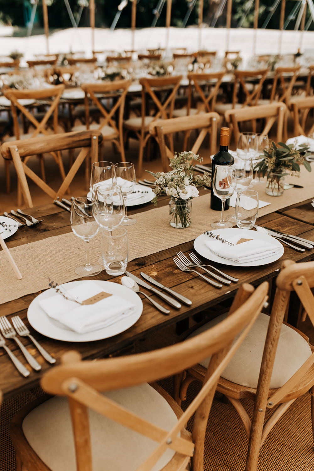 Long Wooden Table Decor Hessian Runner White Flowers Rousham House Wedding Wyldbee