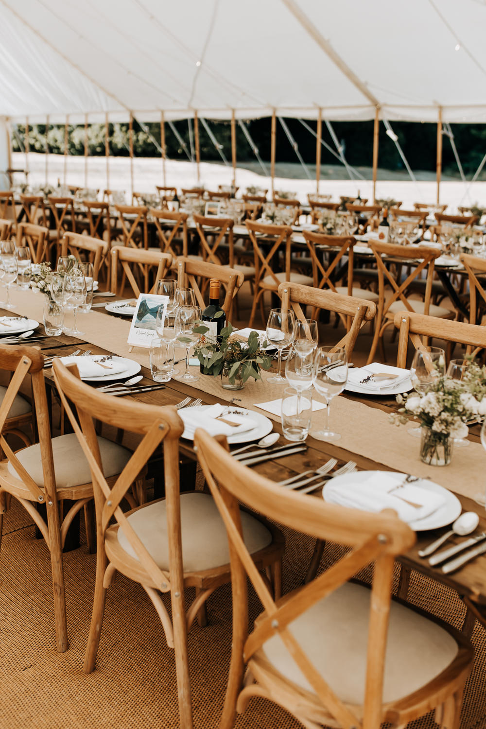Long Wooden Table Decor Hessian Runner White Flowers Rousham House Wedding Wyldbee