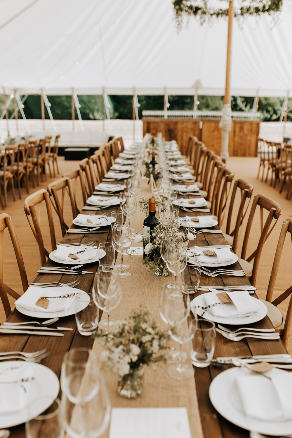 Long Wooden Table Decor Hessian Runner White Flowers Rousham House Wedding Wyldbee