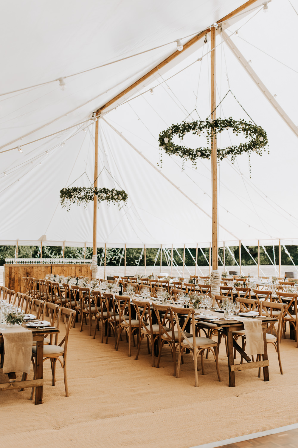 Pole Tent Marquee Greenery Hoop Long Wooden Tables Rousham House Wedding Wyldbee
