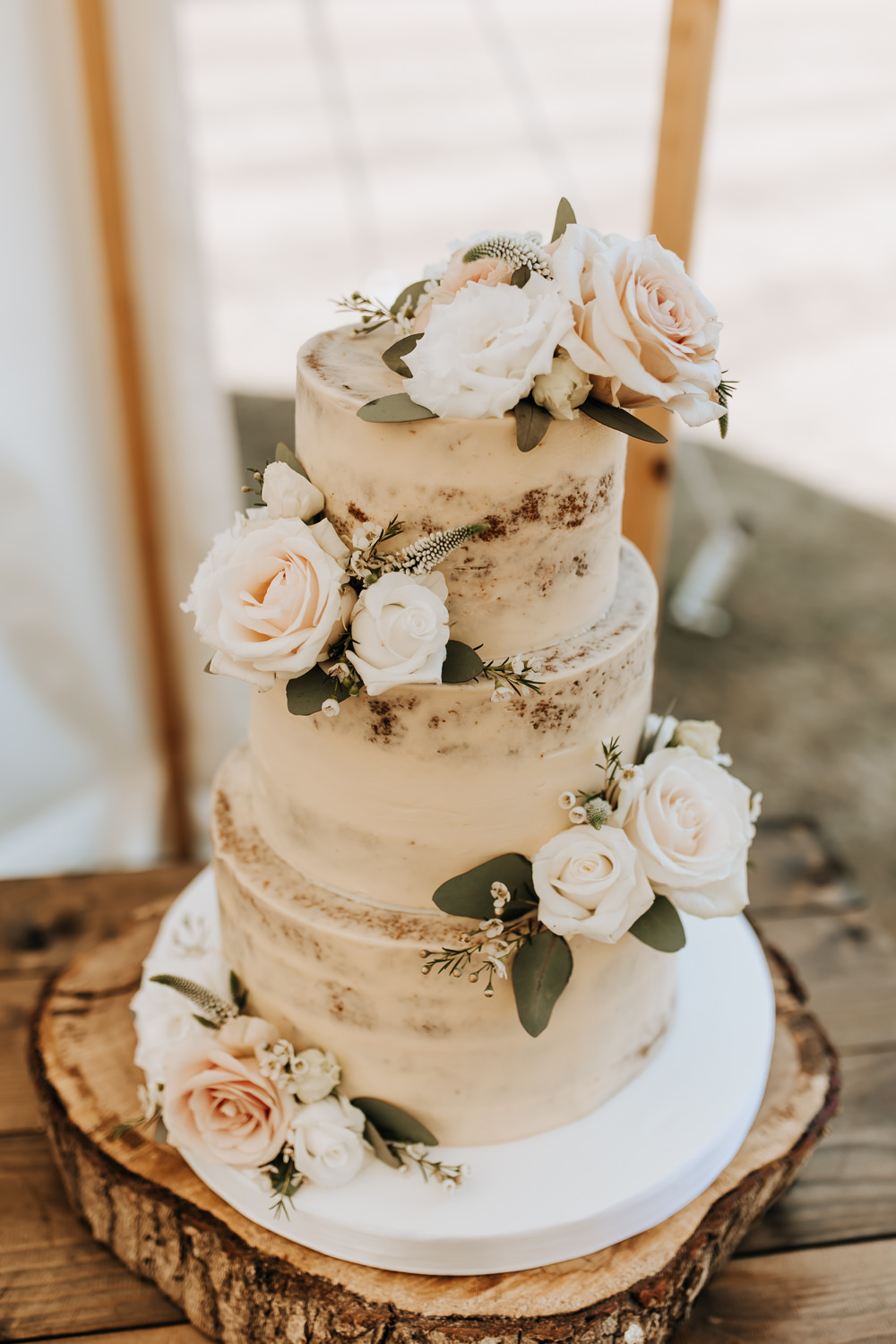 Semi Naked Cake Cream Roses Rousham House Wedding Wyldbee
