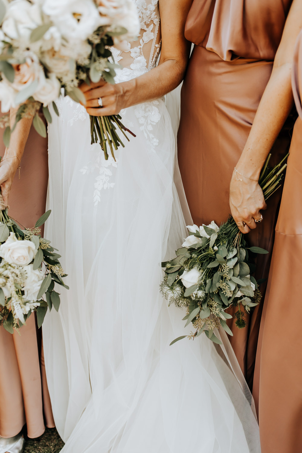 Bride Bridesmaid Bouquets White Greenery Rousham House Wedding Wyldbee