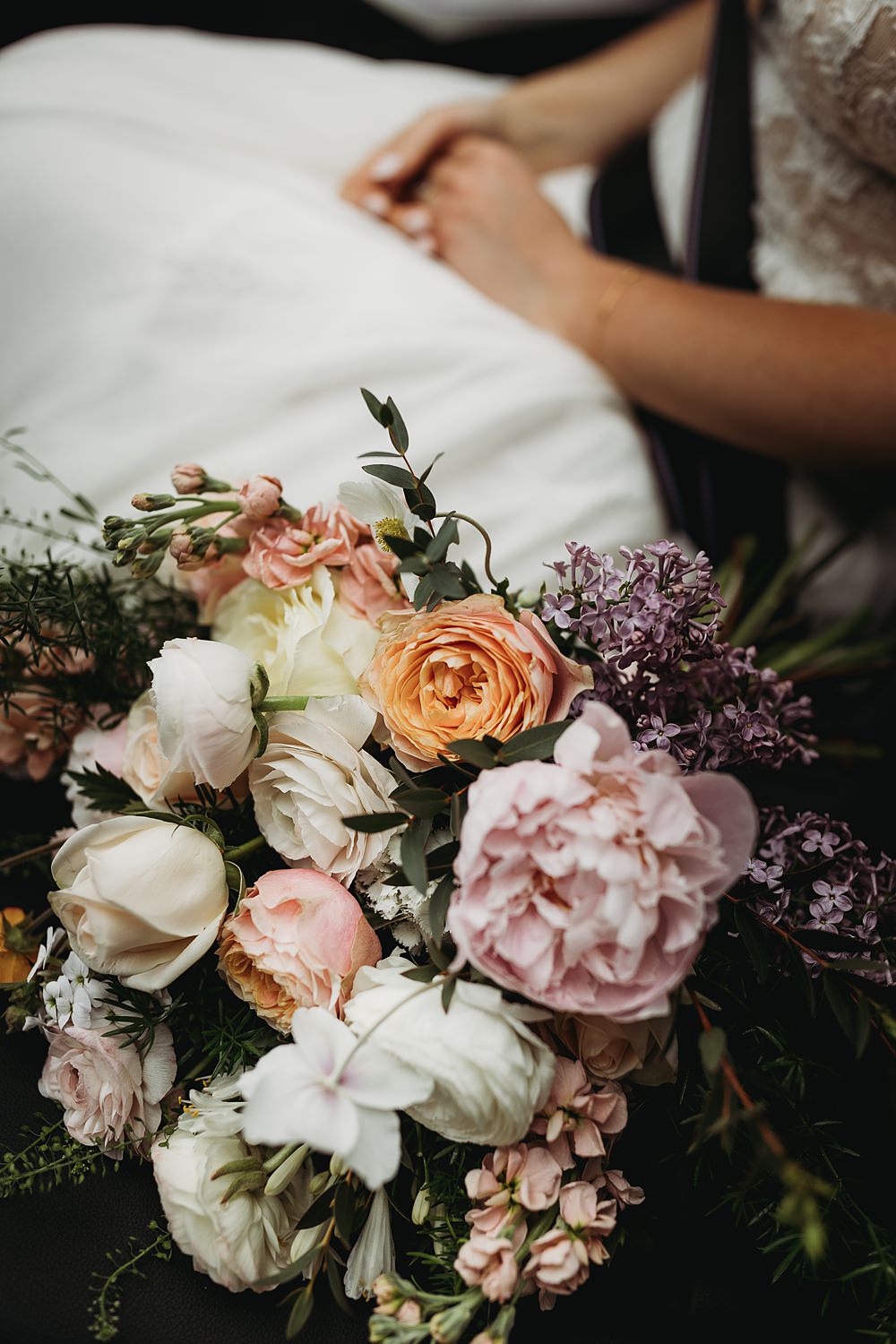 Flowers Bouquet Pink Peony Rose Stocks Lilac Spring Country Garden Wedding Thyme Lane Photography
