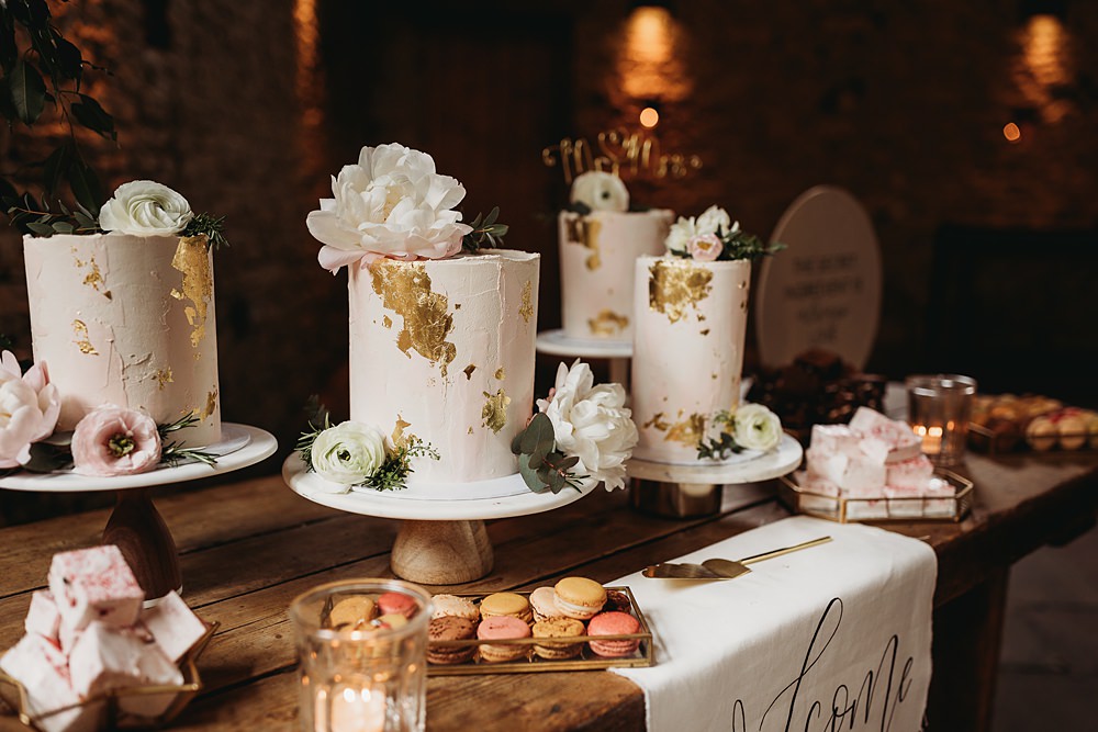 Gold Leaf Single Tier Cake Flowers Spring Country Garden Wedding Thyme Lane Photography