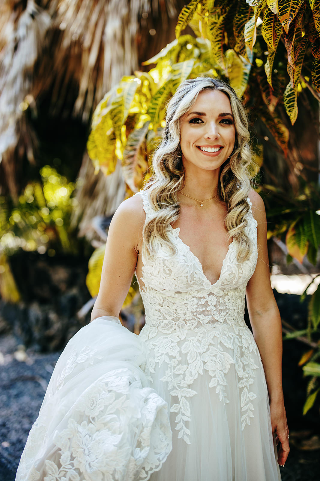 Bride Waves Hair Makeup Tropical Hawaii Wedding Couple Cups Photography