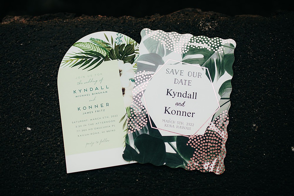 Stationery Invites Tropical Hawaii Wedding Couple Cups Photography
