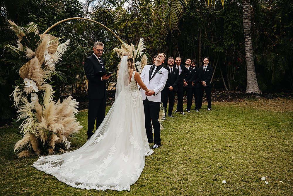 Tropical Hawaii Wedding Couple Cups Photography