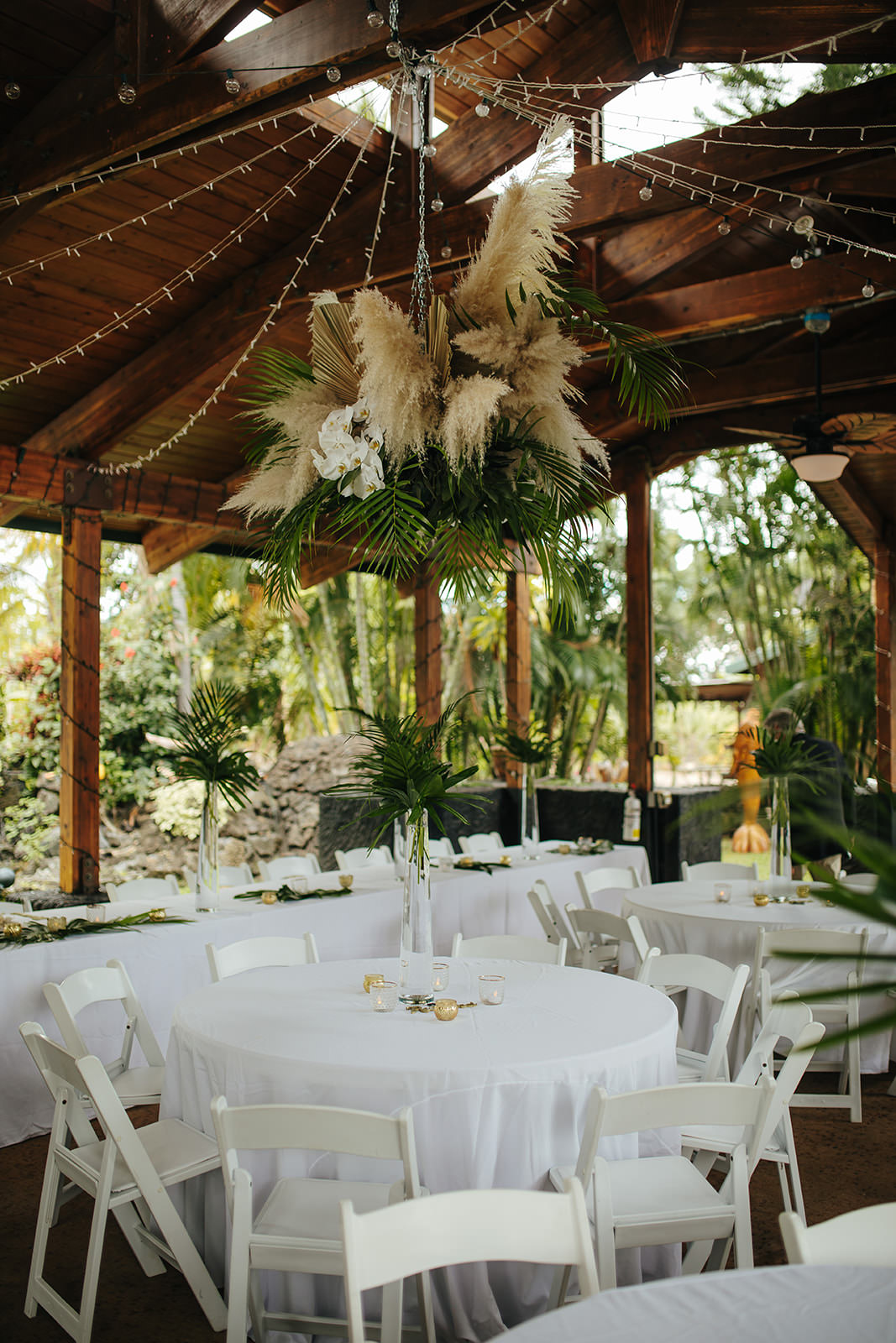 Hanging Pampas Grass Flowers Decor Tropical Hawaii Wedding Couple Cups Photography