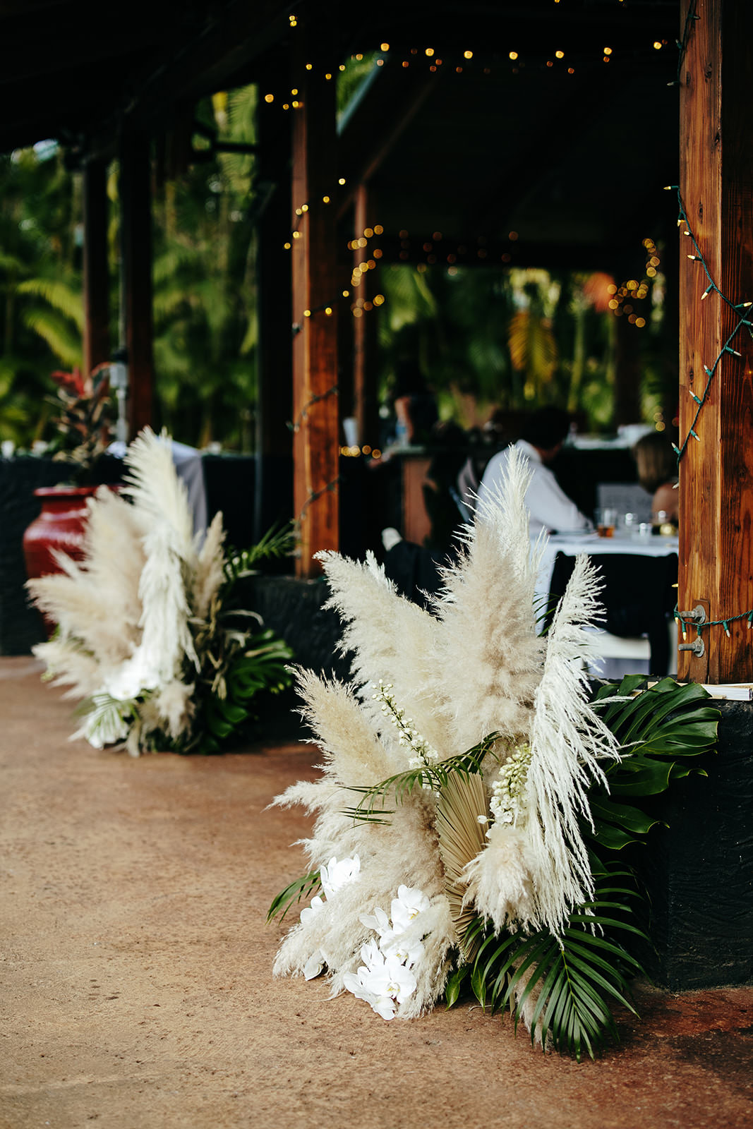 Pampas Grass Flower Arrangements Tropical Hawaii Wedding Couple Cups Photography