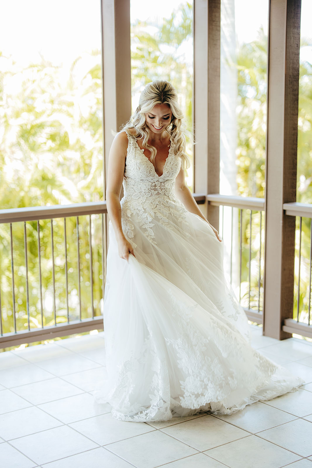 Dress Gown Lace Tulle Bride Bridal Tropical Hawaii Wedding Couple Cups Photography