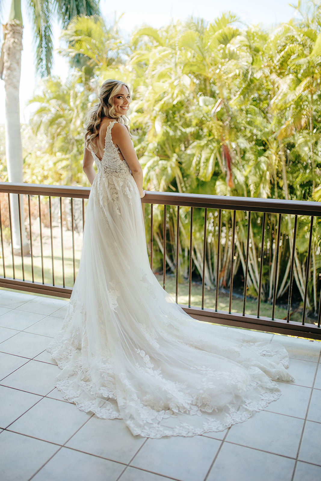 Dress Gown Lace Tulle Bride Bridal Tropical Hawaii Wedding Couple Cups Photography