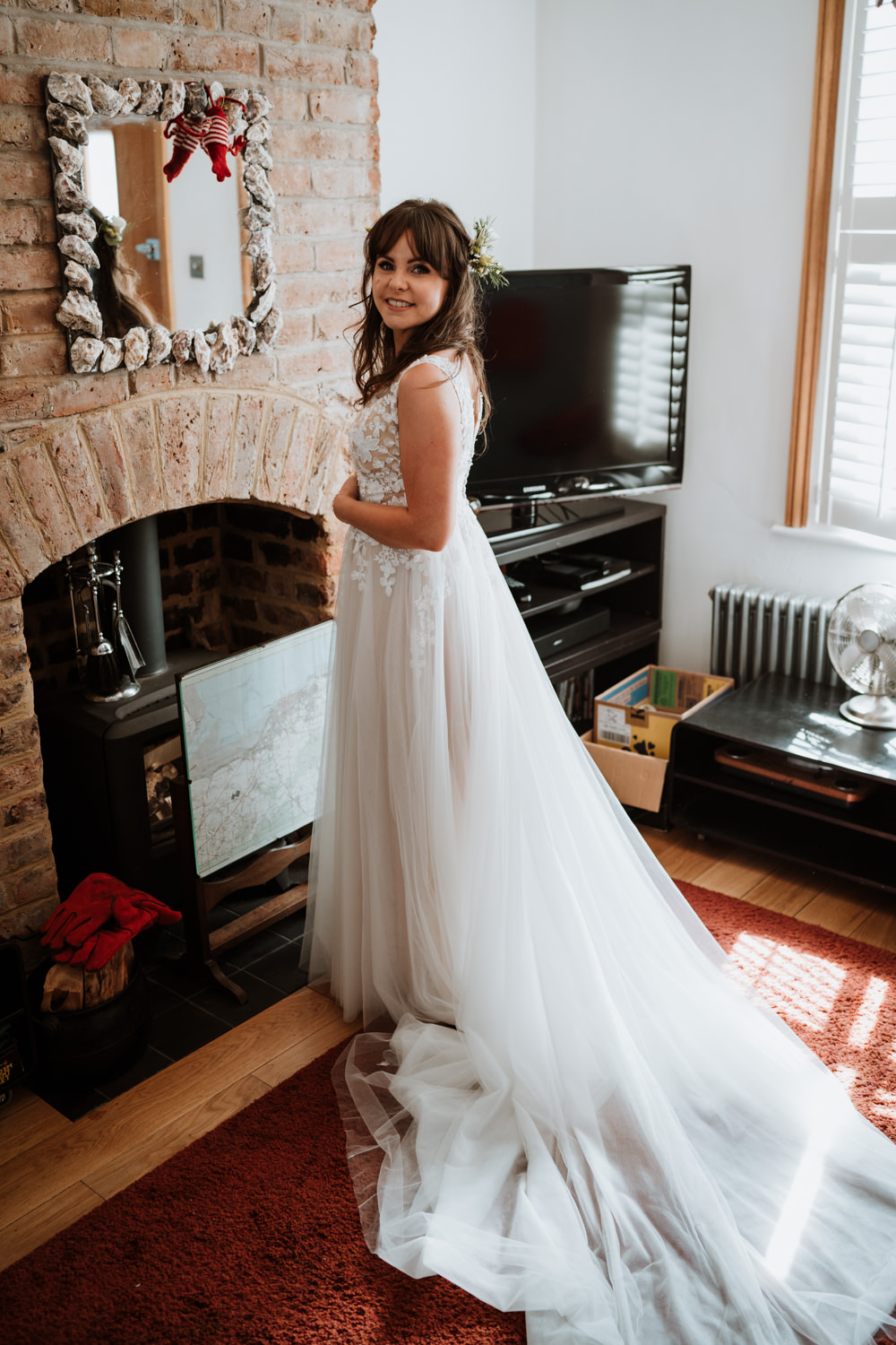 Lace Dress Gown Bride Bridal Pronovias Whitstable Beach Wedding Nicola Dawson Photography