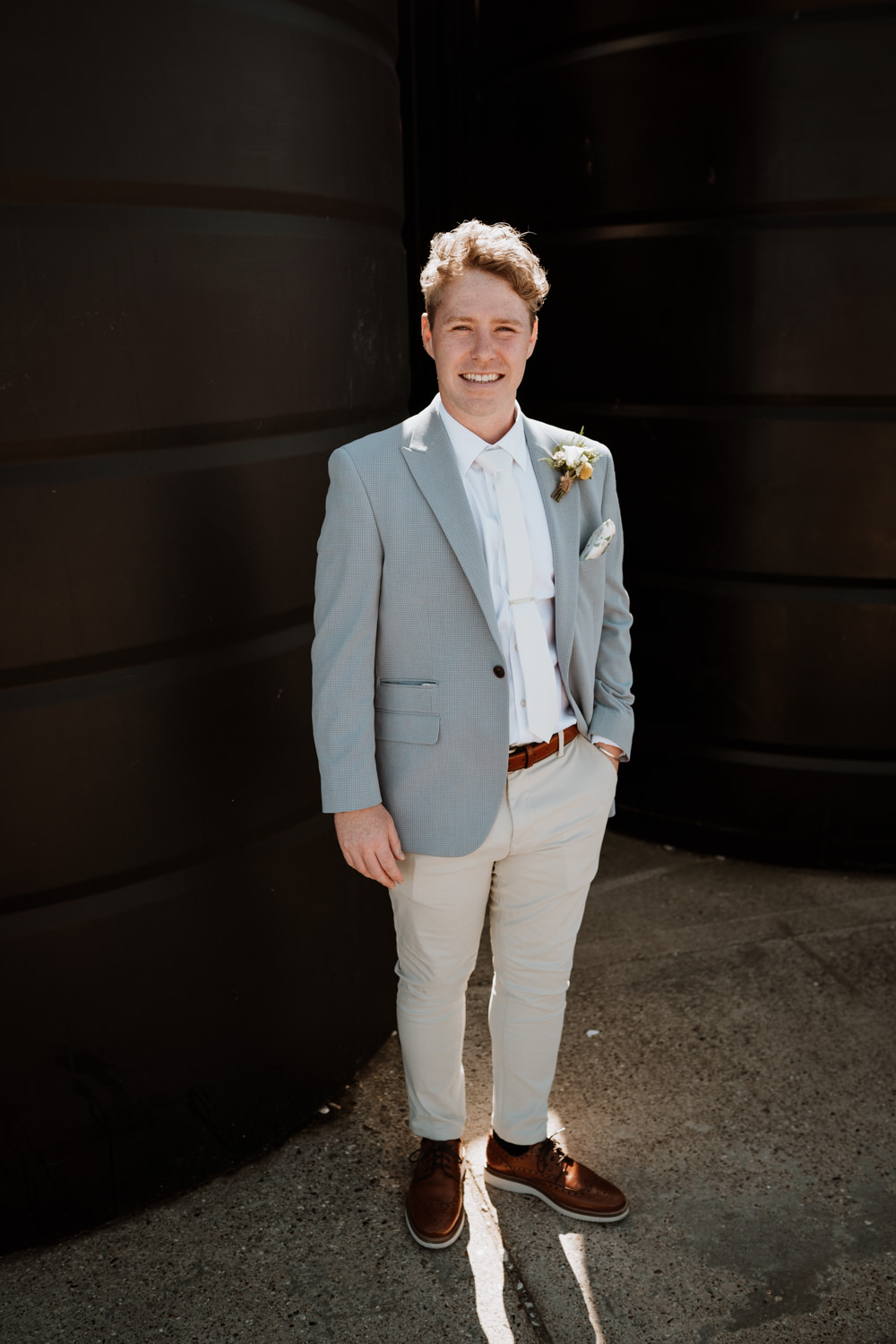 Groom Groomsmen Blue Jackets Cream Chinos Whitstable Beach Wedding Nicola Dawson Photography