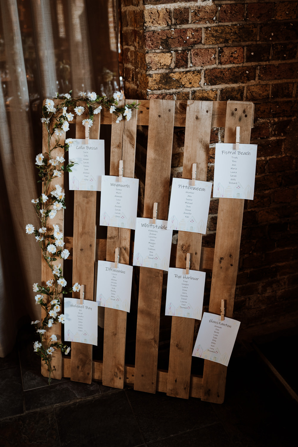 Wooden Pallet Table Plan Whitstable Beach Wedding Nicola Dawson Photography