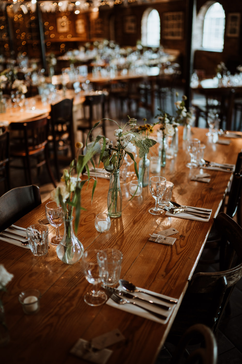 Wooden Table Decor Vase Flowers Whitstable Beach Wedding Nicola Dawson Photography