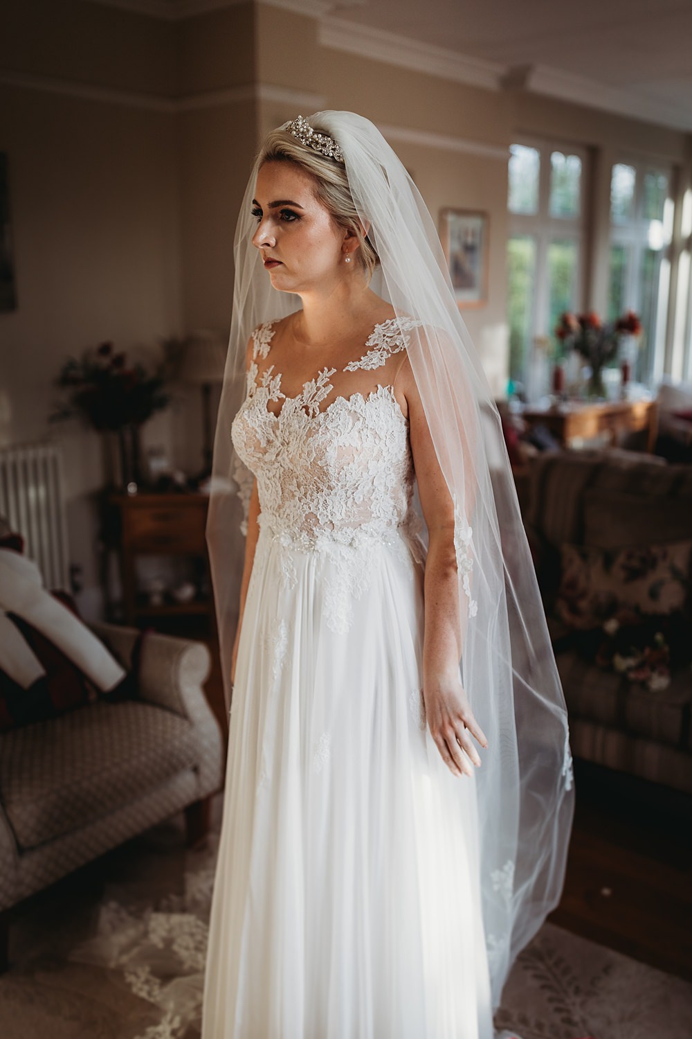 Dress Gown Bride Bridal Lace Top Veil Winter Wonderland Barn Wedding Thyme Lane Photography