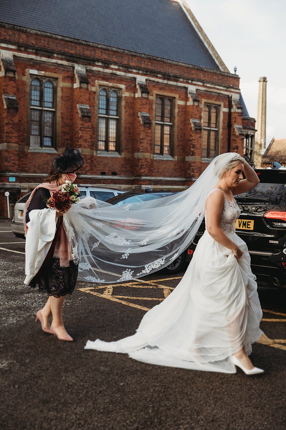 Dress Gown Bride Bridal Lace Top Veil Winter Wonderland Barn Wedding Thyme Lane Photography