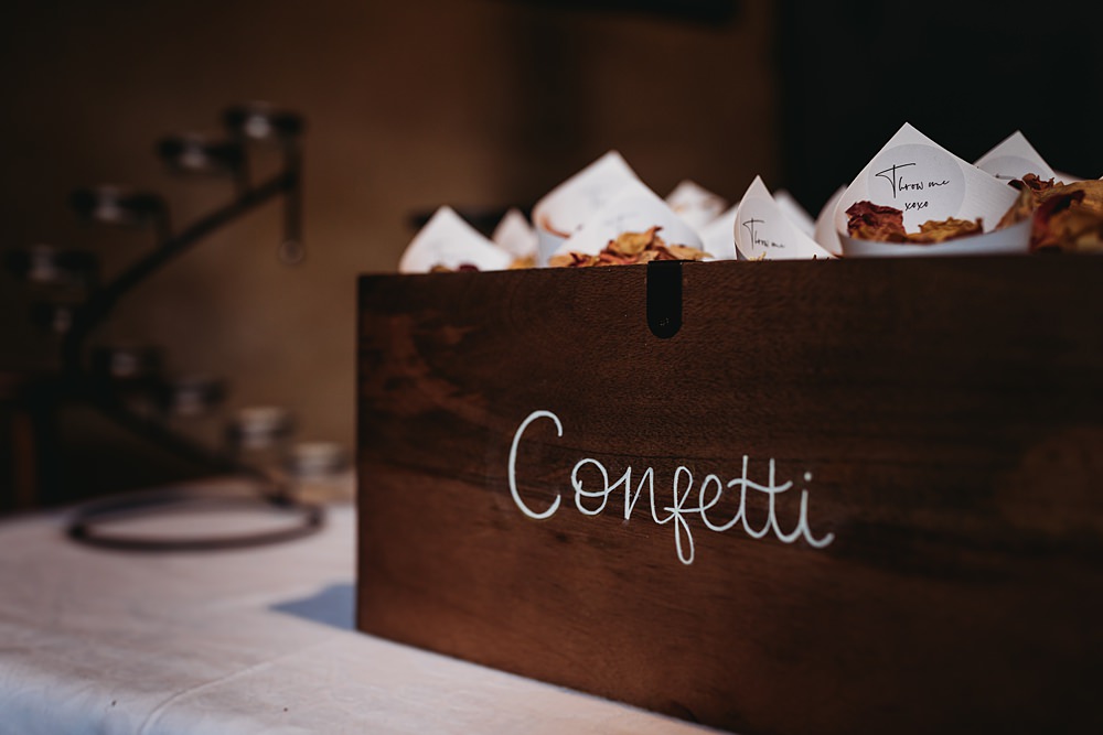 Wooden Confetti Cone Box Winter Wonderland Barn Wedding Thyme Lane Photography