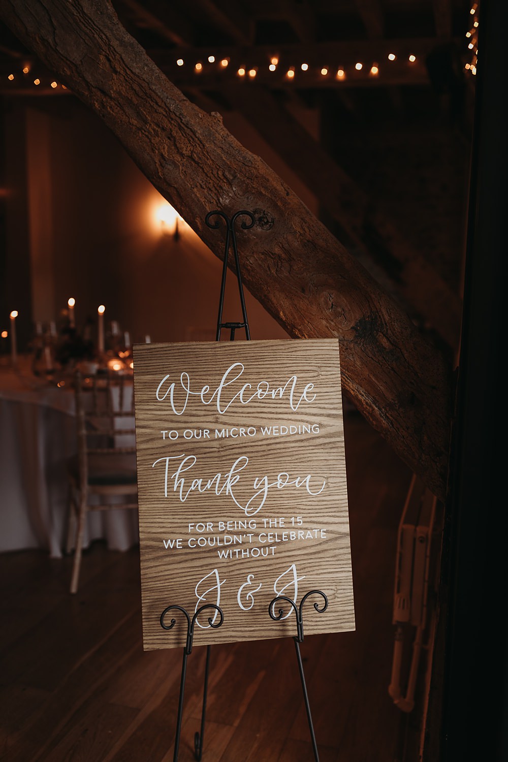 Wooden Sign Callligraphy Winter Wonderland Barn Wedding Thyme Lane Photography