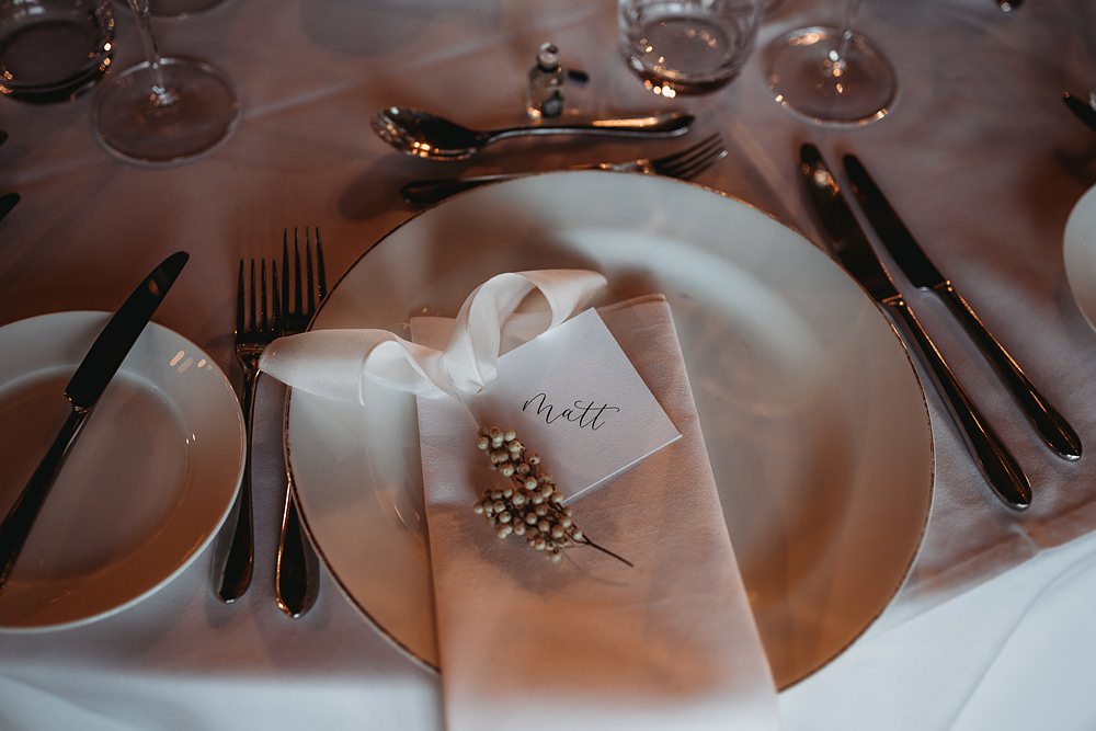 Place Setting Flower Decor Winter Wonderland Barn Wedding Thyme Lane Photography