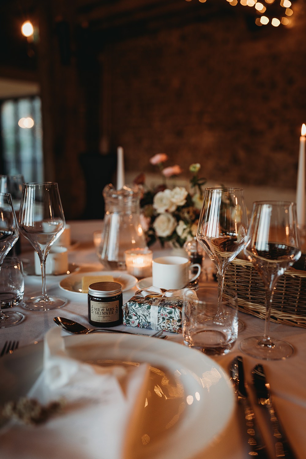 Table Decor Candles Flowers Winter Wonderland Barn Wedding Thyme Lane Photography