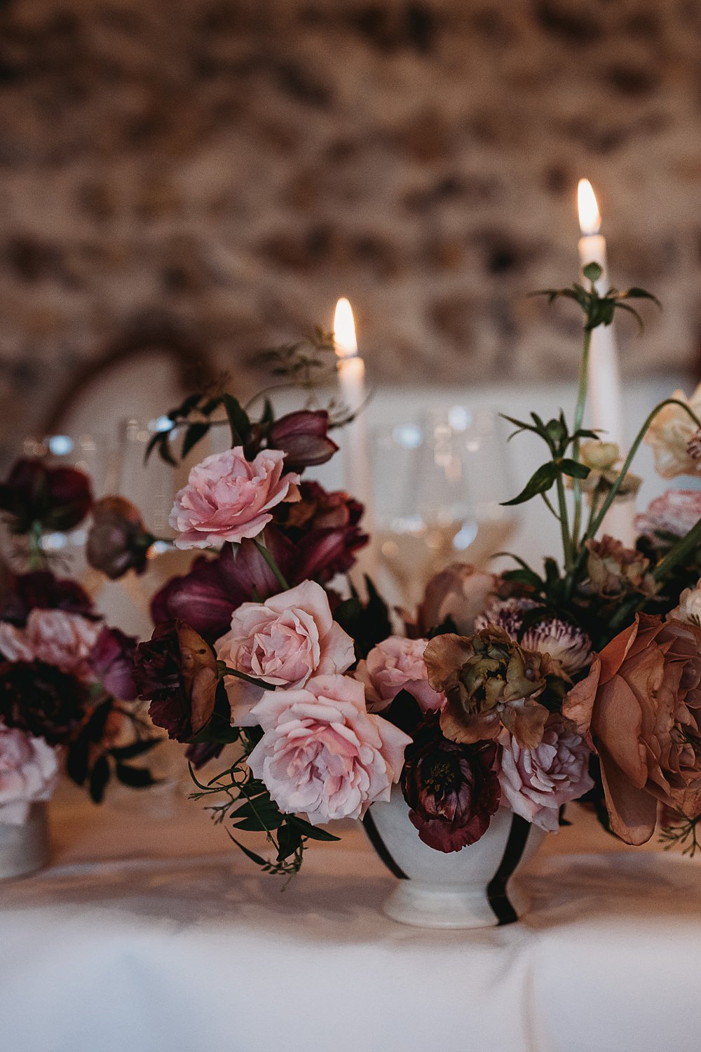 Top Sweetheart Table Flowers Pink Red Rose Tal Candles Winter Wonderland Barn Wedding Thyme Lane Photography