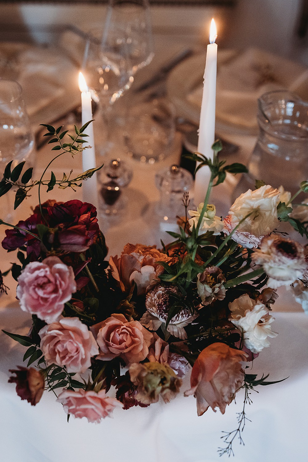 Top Sweetheart Table Flowers Pink Red Rose Tal Candles Winter Wonderland Barn Wedding Thyme Lane Photography