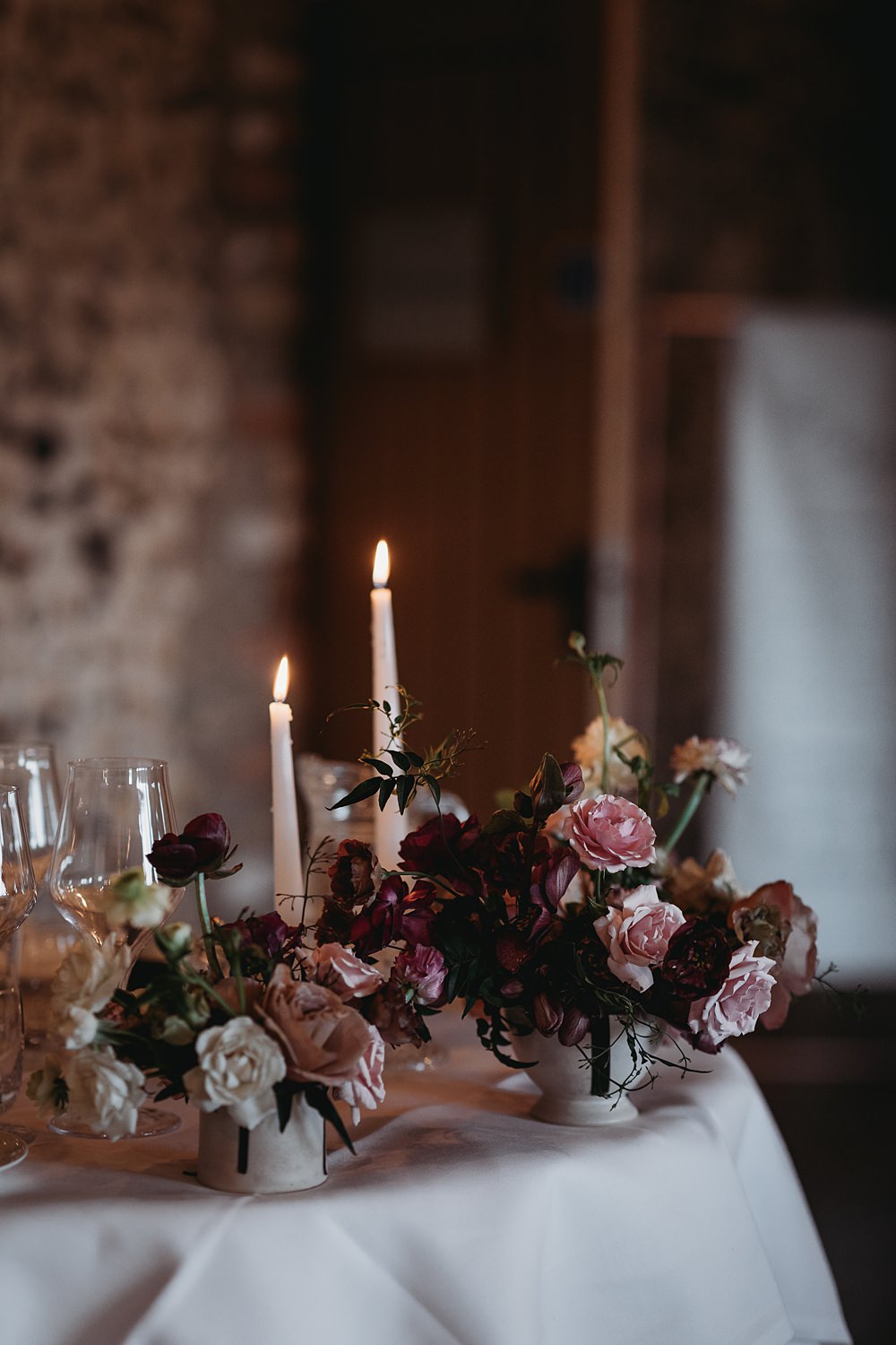 Top Sweetheart Table Flowers Pink Red Rose Tal Candles Winter Wonderland Barn Wedding Thyme Lane Photography