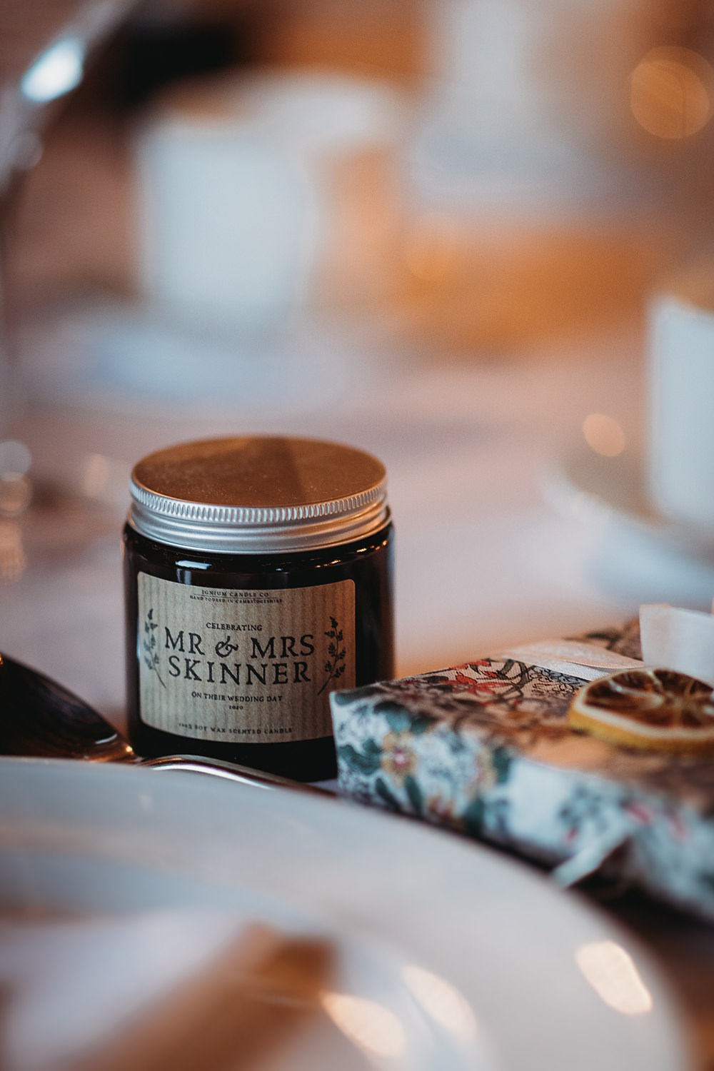 Candle Favour Winter Wonderland Barn Wedding Thyme Lane Photography