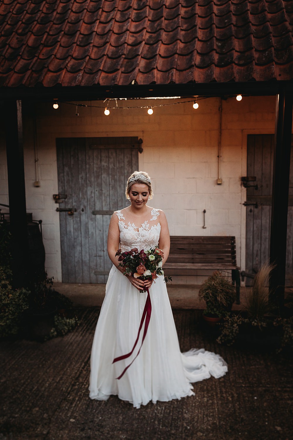 Dress Gown Bride Bridal Lace Top Winter Wonderland Barn Wedding Thyme Lane Photography
