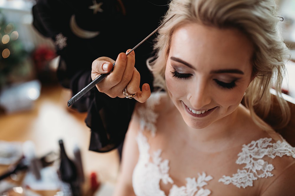 Bride Makeup Eye Shadow Winter Wonderland Barn Wedding Thyme Lane Photography