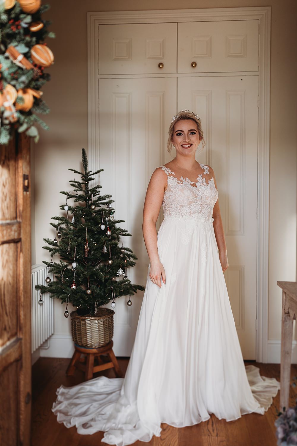 Dress Gown Bride Bridal Lace Top Winter Wonderland Barn Wedding Thyme Lane Photography
