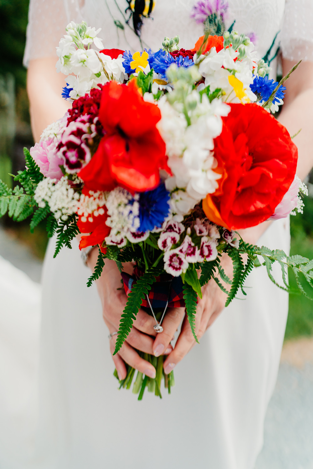 Bride Bridal Bouquet Flowers Sweet William Yew Tree Farm Wedding Lauren May Photos