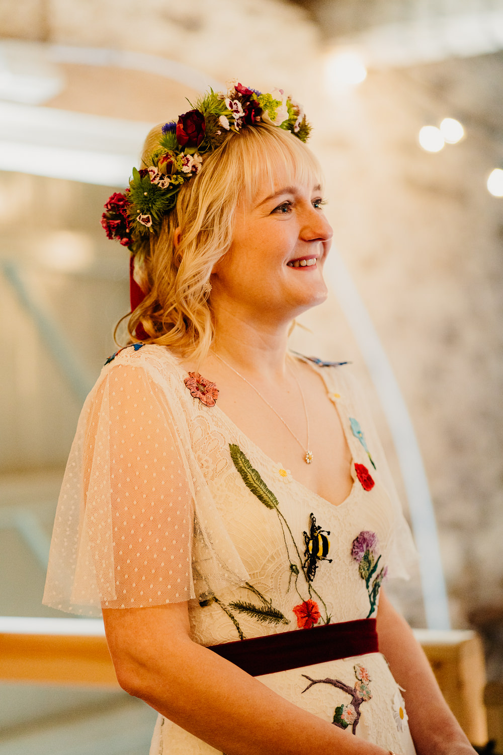 Bride Flower Crown Hairstyle Yew Tree Farm Wedding Lauren May Photos