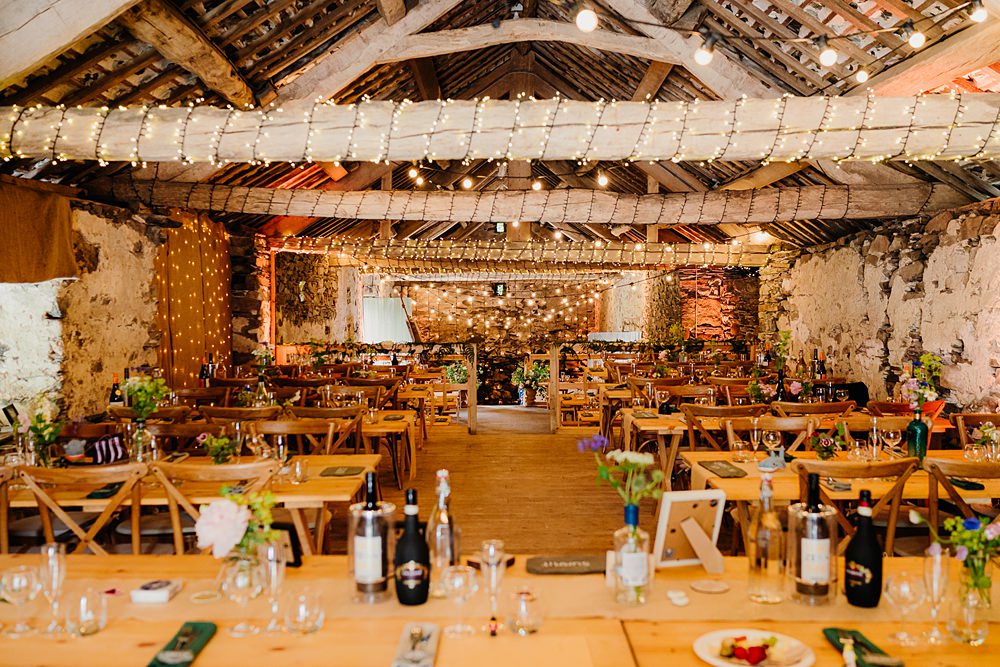 Barn Fairy Lights Decor Yew Tree Farm Wedding Lauren May Photos