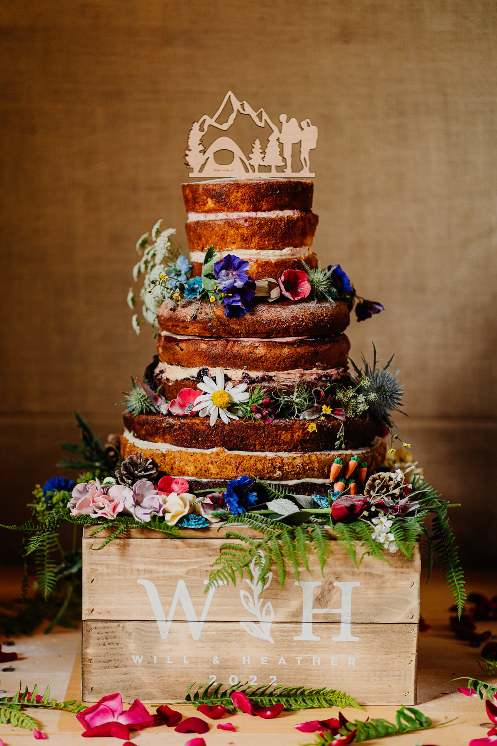 Naked Cake Flowers Wooden Topper Yew Tree Farm Wedding Lauren May Photos