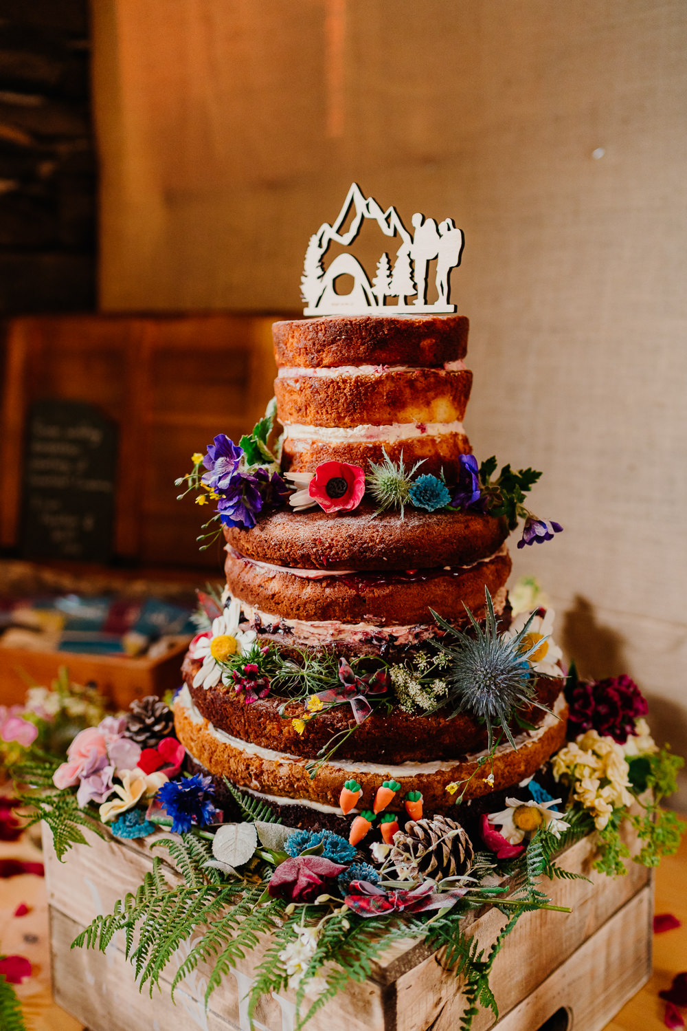 Naked Cake Flowers Wooden Topper Yew Tree Farm Wedding Lauren May Photos