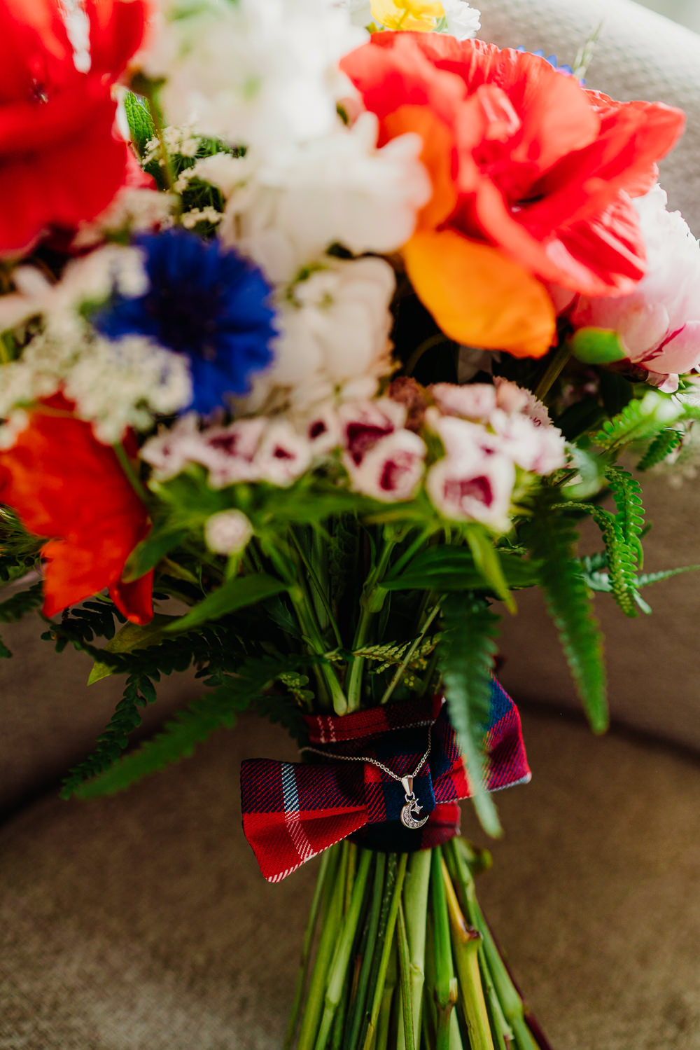 Bouquet Tartan Wrap Yew Tree Farm Wedding Lauren May Photos