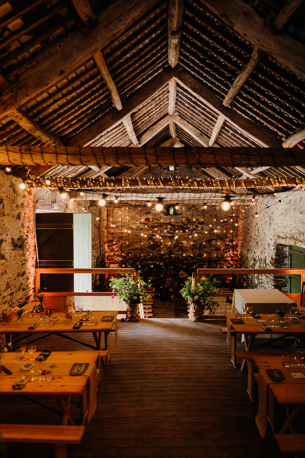 Barn Fairy Lights Decor Yew Tree Farm Wedding Lauren May Photos