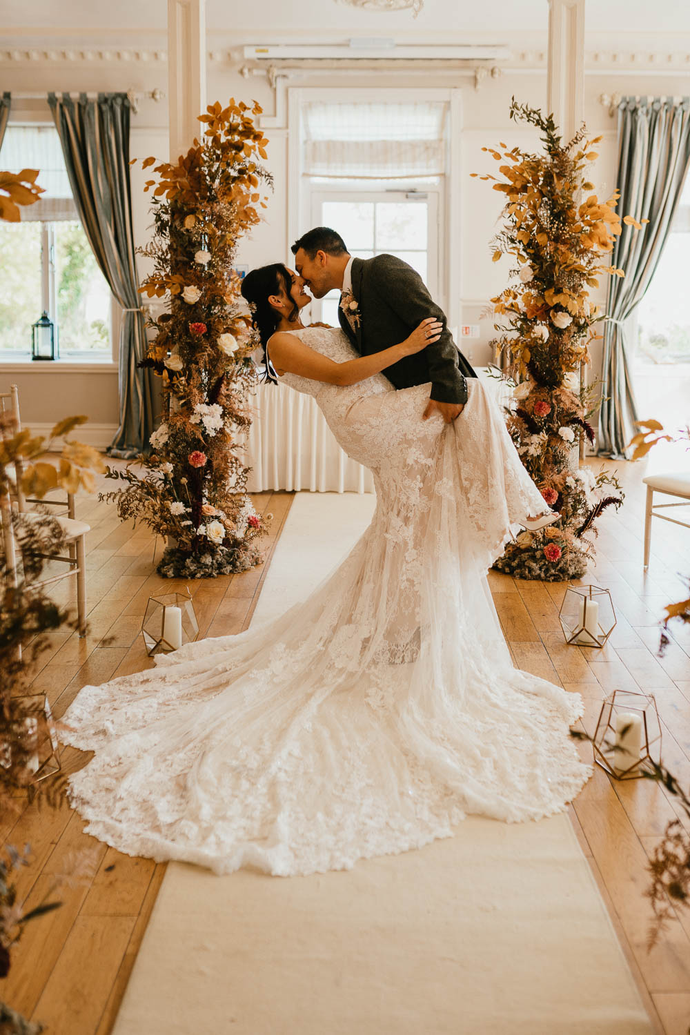 Autumn Leaf Wedding Grace Dove Photography Dress Gown Bride Bridal Train