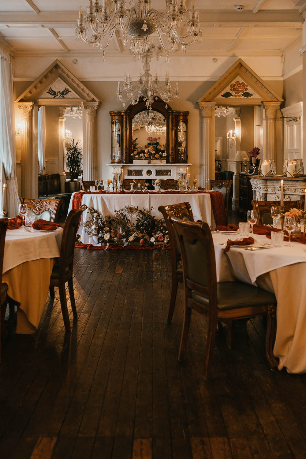 Reception Decor Round Tables Autumn Leaf Wedding Grace Dove Photography