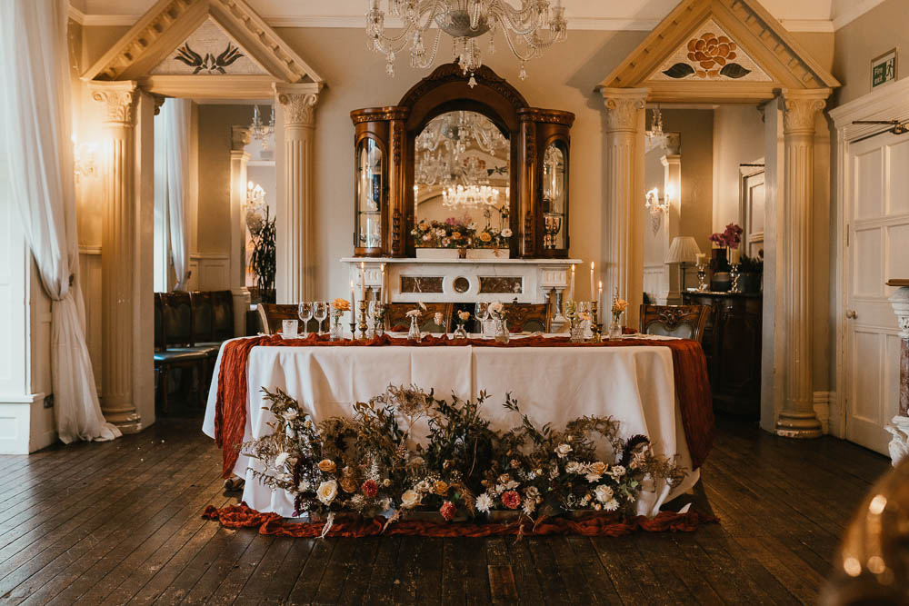 Top Table Decor Floor Flowers Orange Autumn Leaf Wedding Grace Dove Photography
