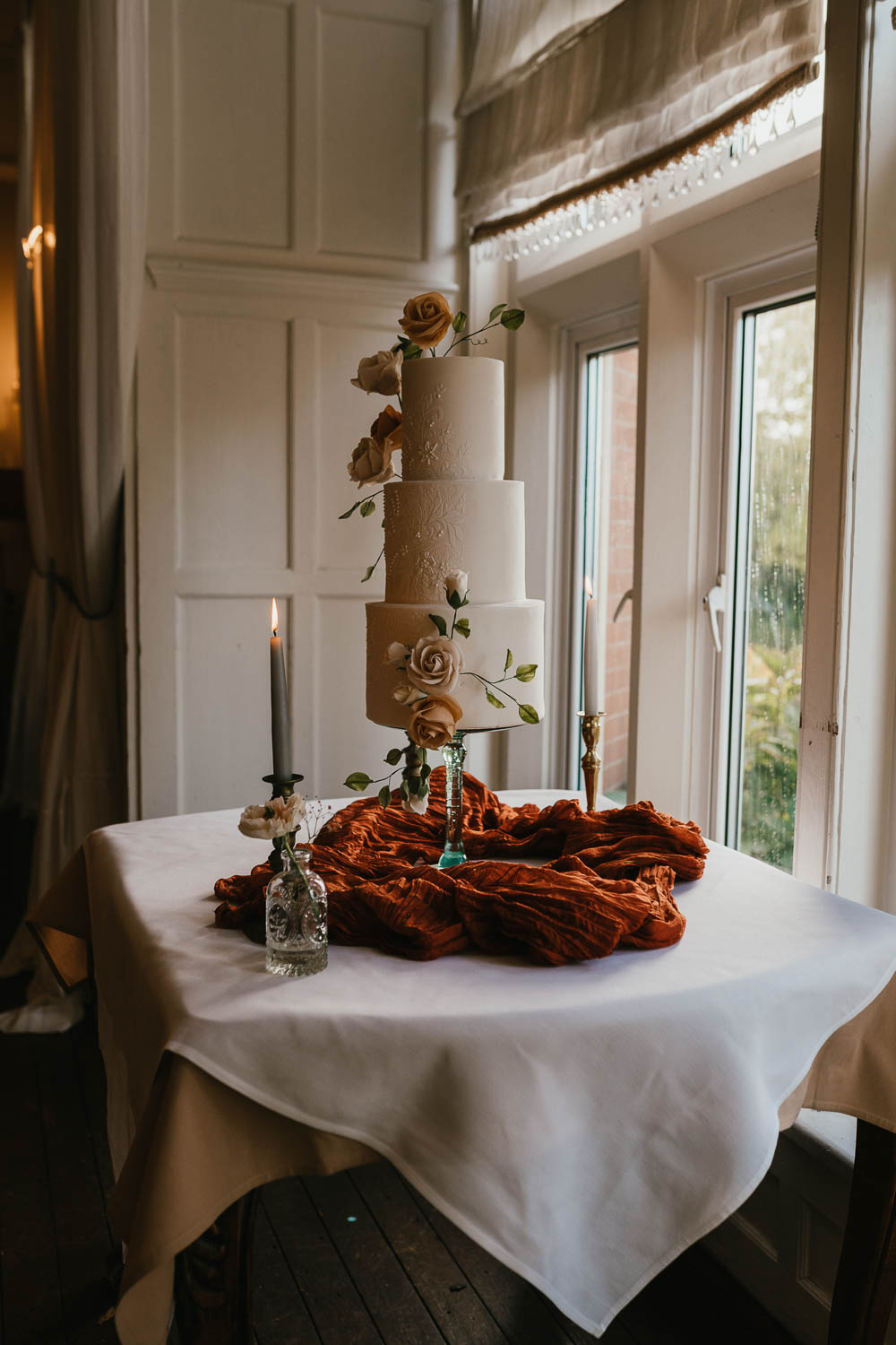 Flowers Candles Cake Table Autumn Leaf Wedding Grace Dove Photography