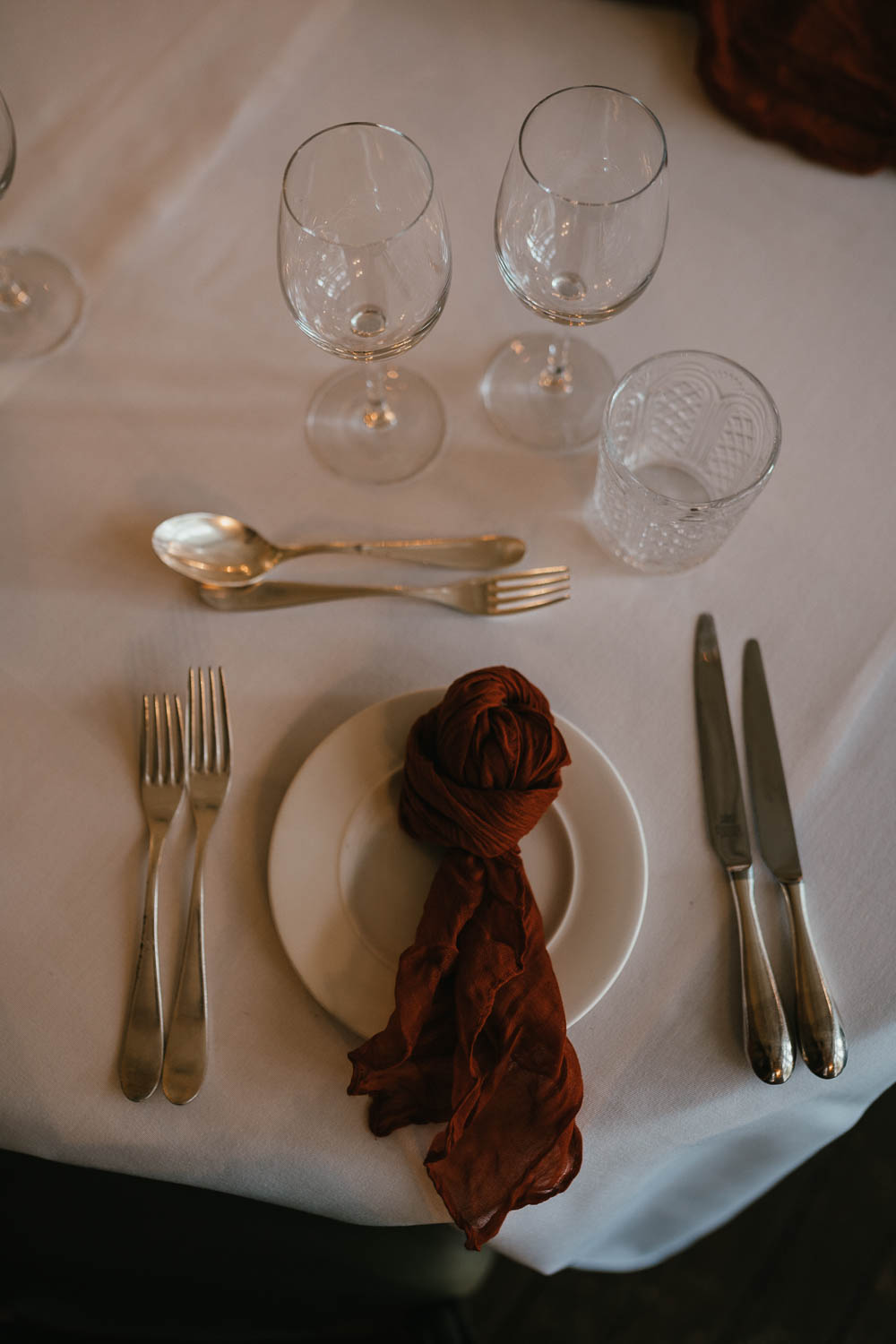 Orange Knot Napkin Place Setting Autumn Leaf Wedding Grace Dove Photography