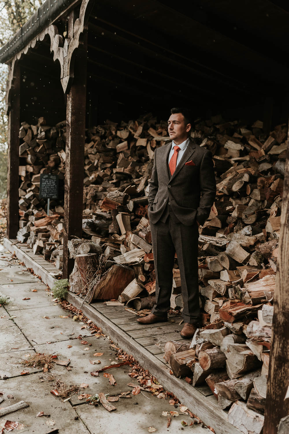 Groom Suit Orange Tie Autumn Leaf Wedding Grace Dove Photography